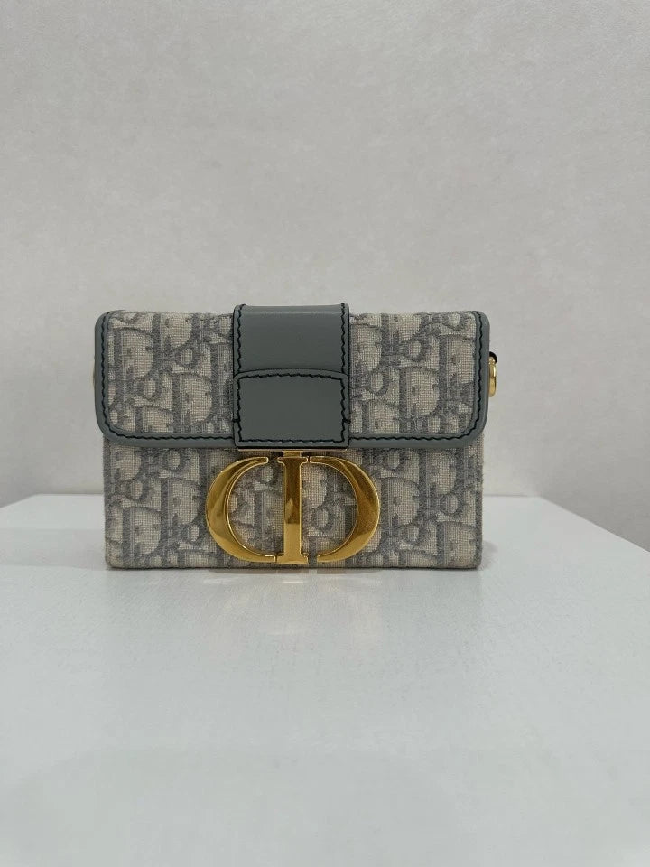 Authentic Dior Montaigne 30 Mini Gray Oblique Canvas Box Bag Women