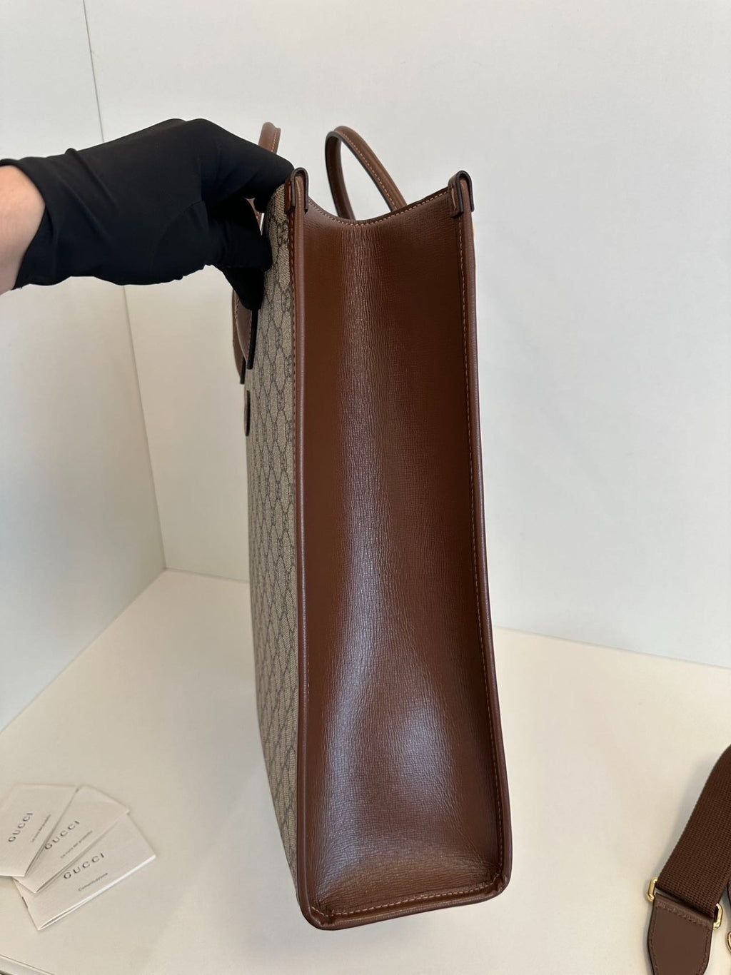 Gucci Retro Tote GM Top Handle Bag Crossbody Brown Gold Used Women Classic
