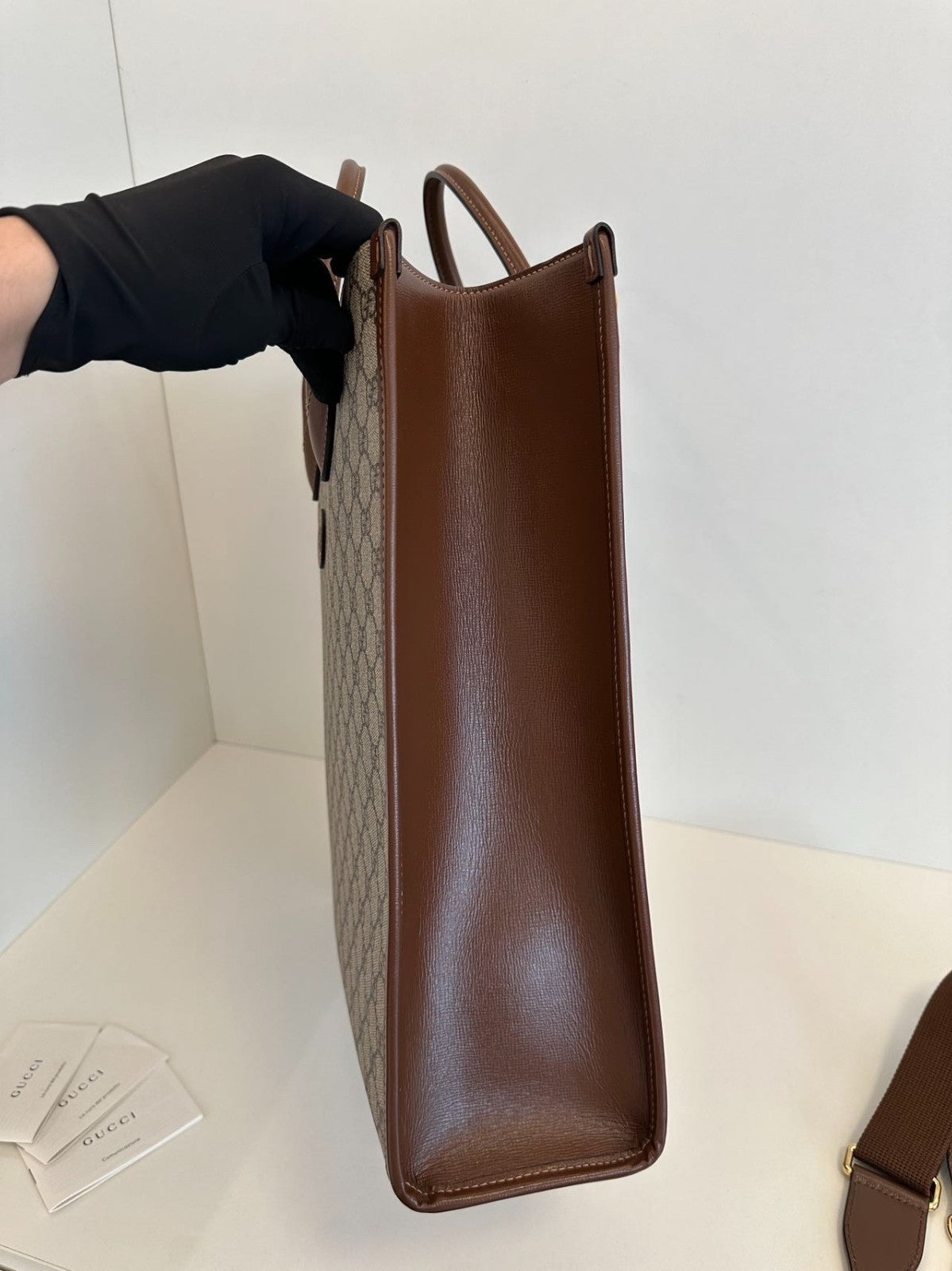 Gucci Retro Tote GM Top Handle Bag Crossbody Brown Gold Used Women Classic