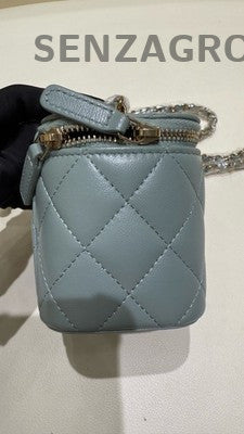 Chanel 23P Blue Gold Lambskin Mini Rectangular Flap Bag Chain Crossbody