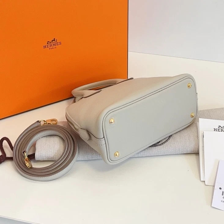Hermes Bolide Mini Top Handle Crossbody White Silver Women Classic Fashion