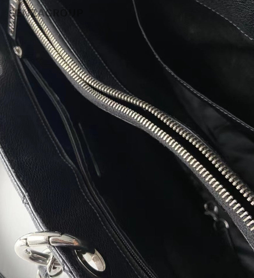 Chanel GST Calfskin Leather Chain Shoulder Bag Black Silver Women Classic