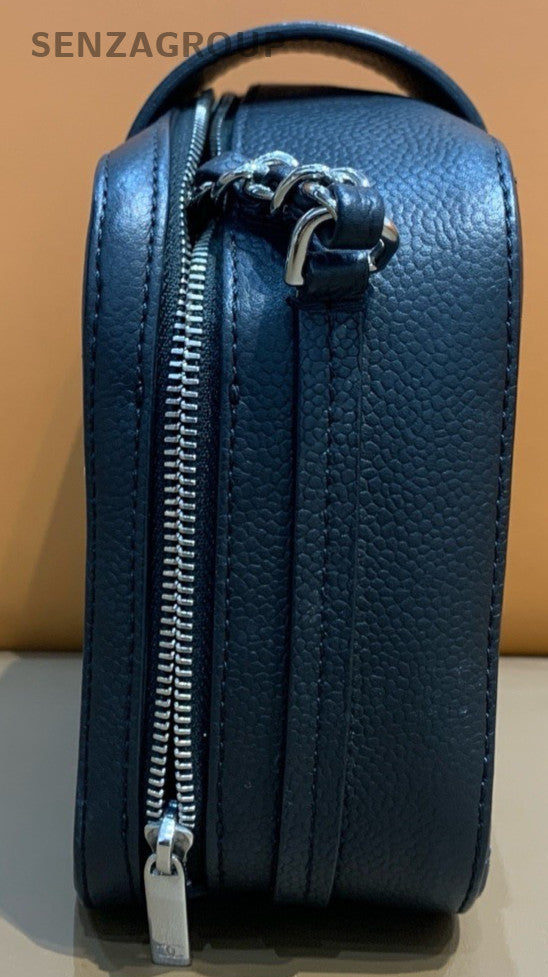Chanel Calfskin CC Logo Shoulder Bag Crossbody Black Silver Used Women Classic