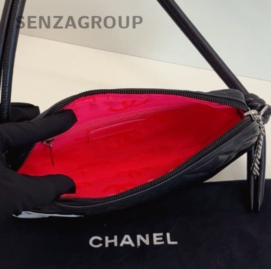 Chanel Cambon Vintage Shoulder Bag Black White Women Classic Diamond