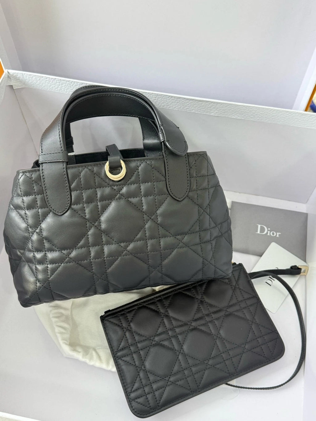 Dior Toujours Small Black Gold Leather Tote Bag For Women