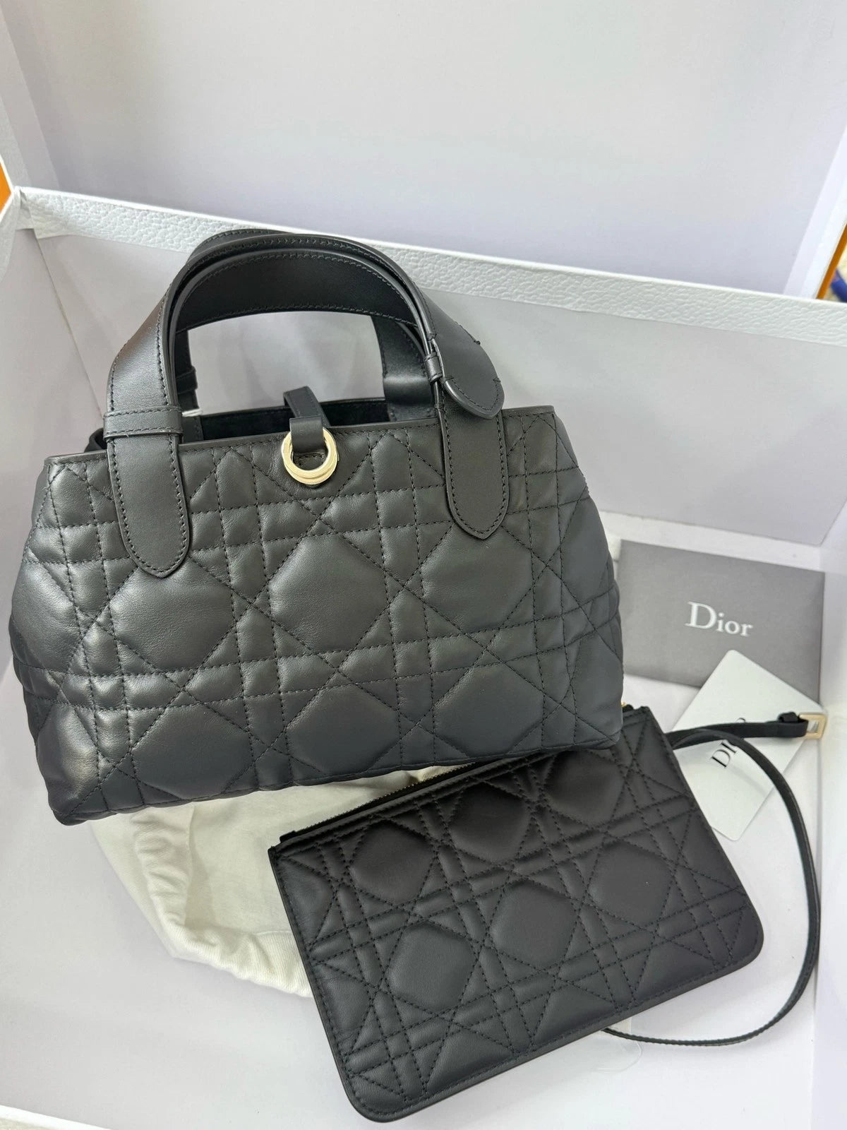 Dior Toujours Small Black Gold Leather Tote Bag For Women