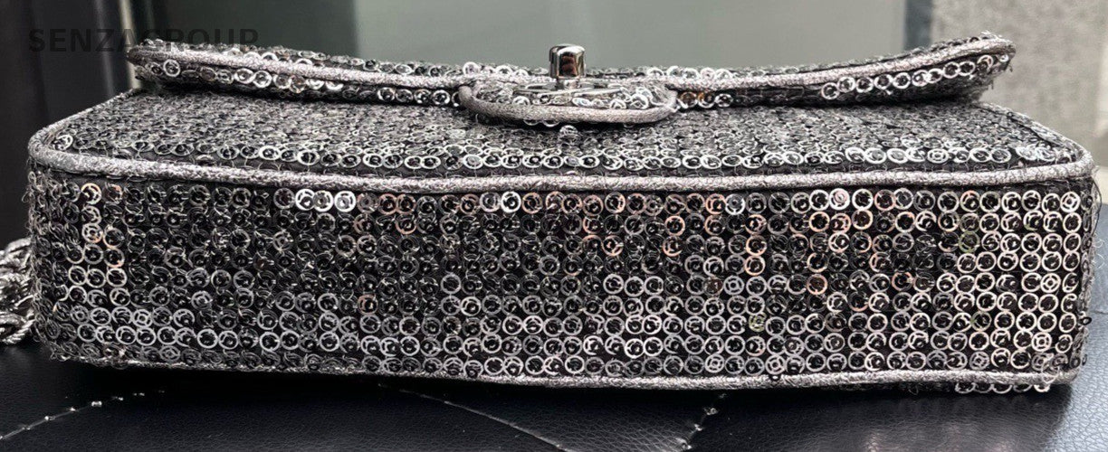 Chanel Classic Flap Chain Shoulder Bag Paillette Silver Women Designer