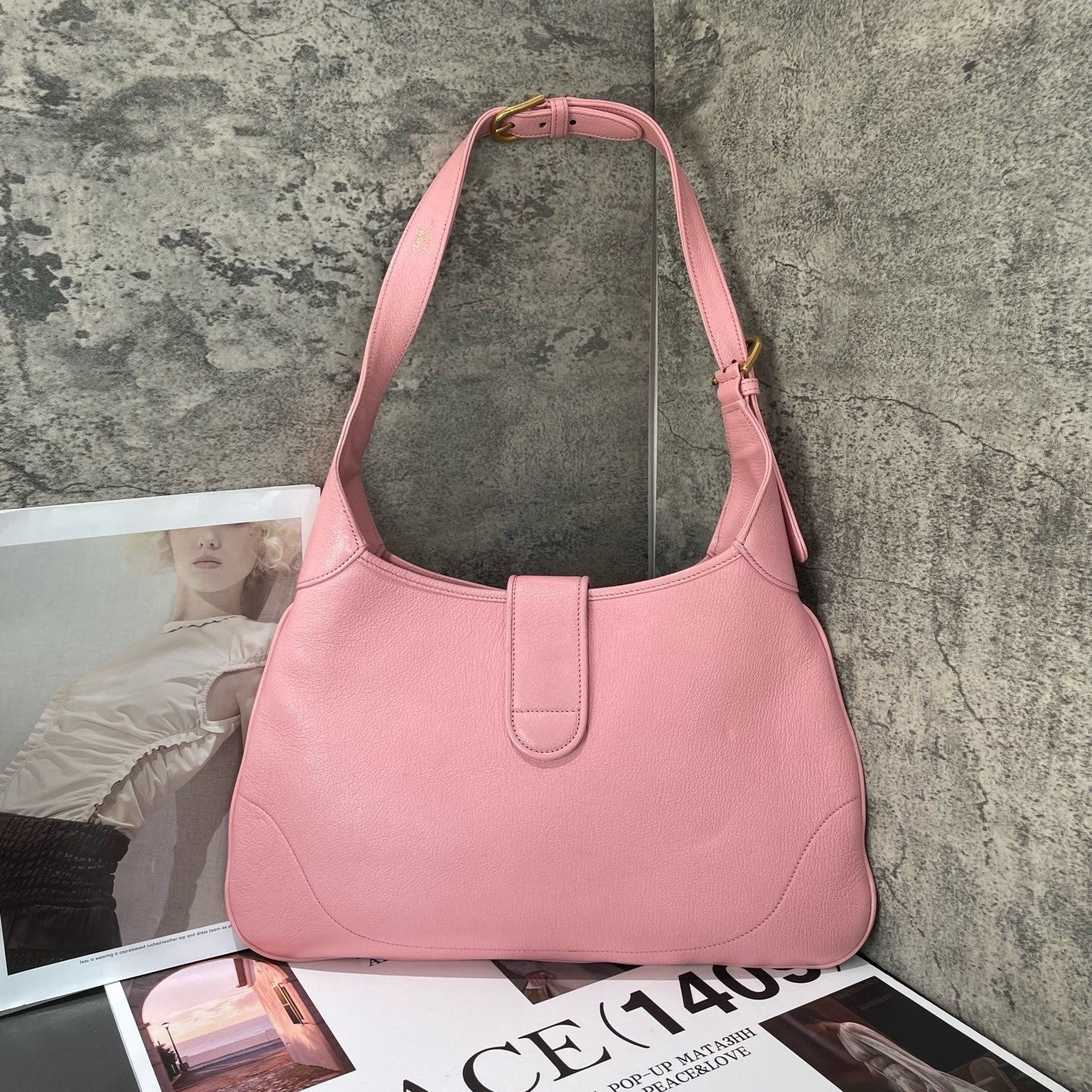 Gucci Aphrodite MM Hobo Shoulder Bag Pink Gold Women Classic Fashion