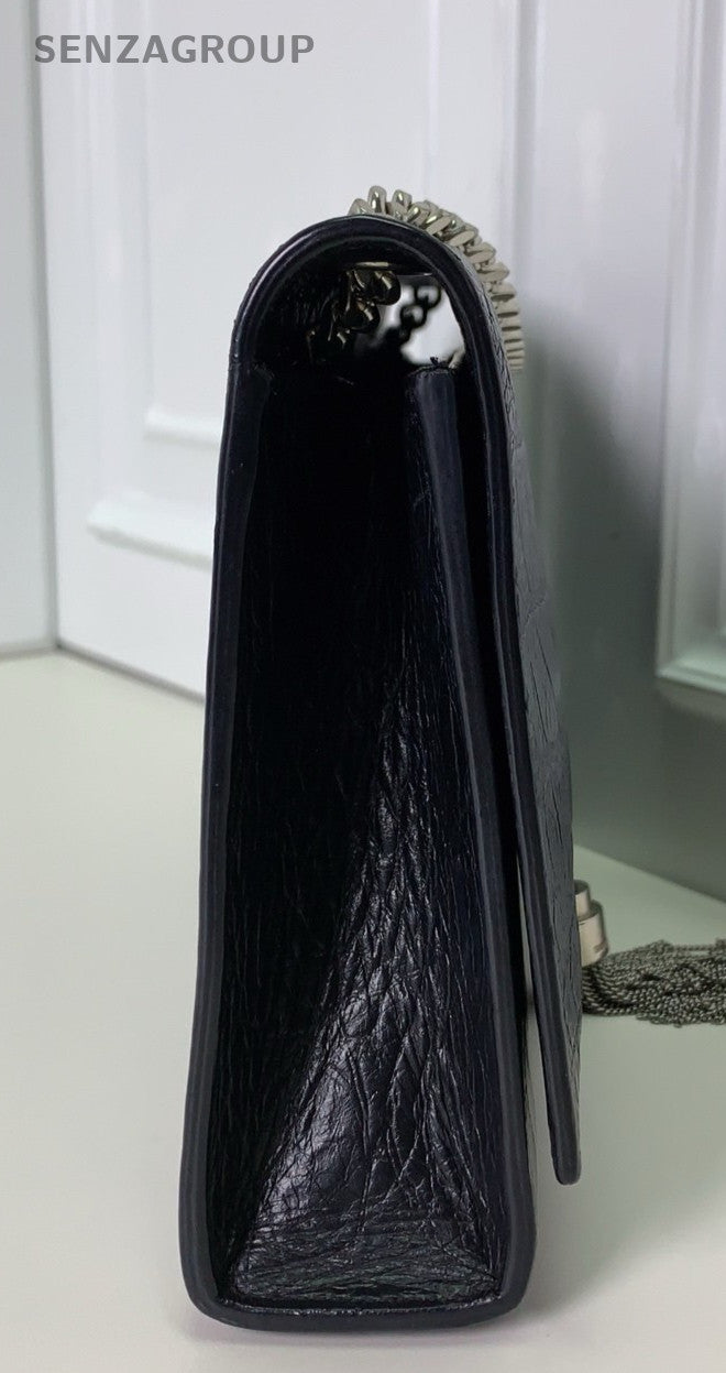 Saint Laurent Kate Fringe Clutch Bag Black Silver Used Women Classic