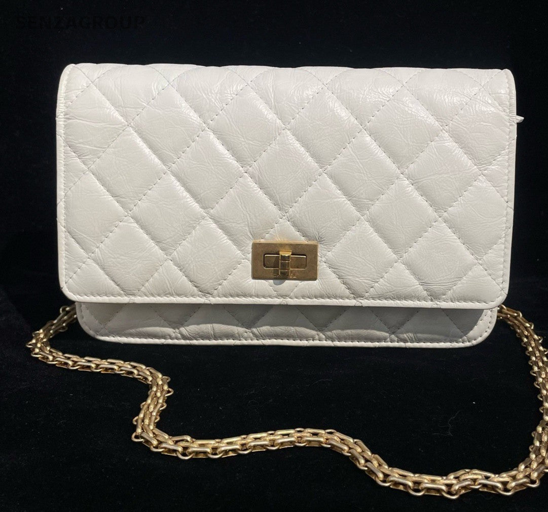 Chanel Diamond WOC Chain Shoulder Bag White Gold Used Women Classic