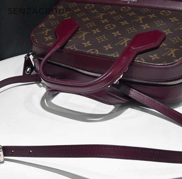 Louis Vuitton Dora Mng PM Monogram Top Handle Bag Crossbody Red Silver Women