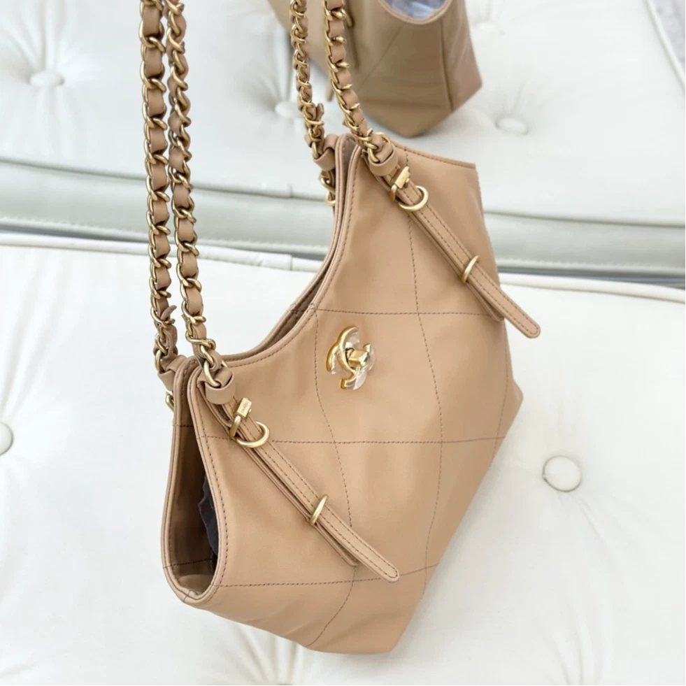 Chanel Tote Mini Calfskin Chain Shoulder Bag Beige Gold Hardware Women S
