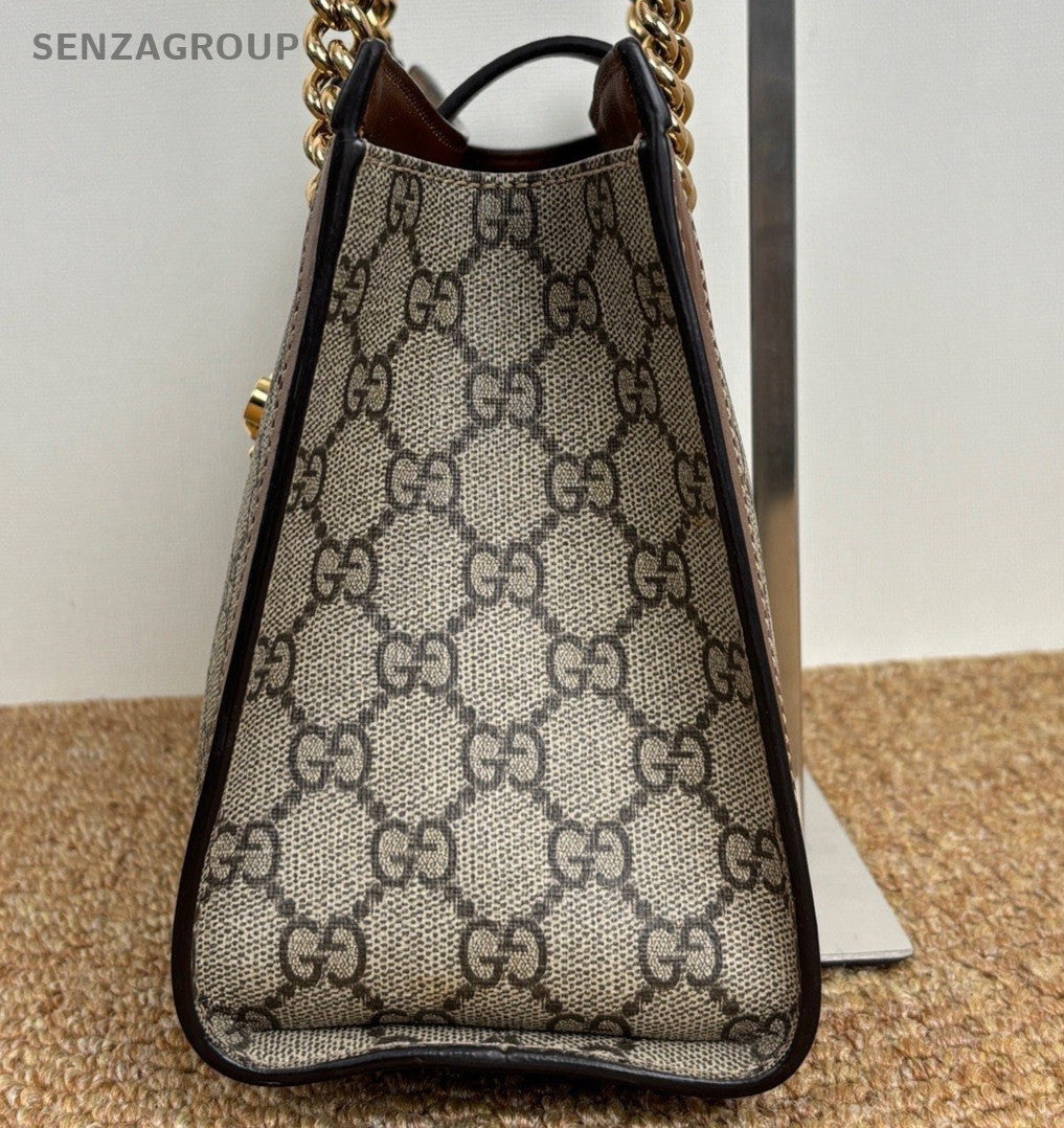 Gucci Padlock PM Chain Shoulder Bag Brown Beige Gold Women Classic