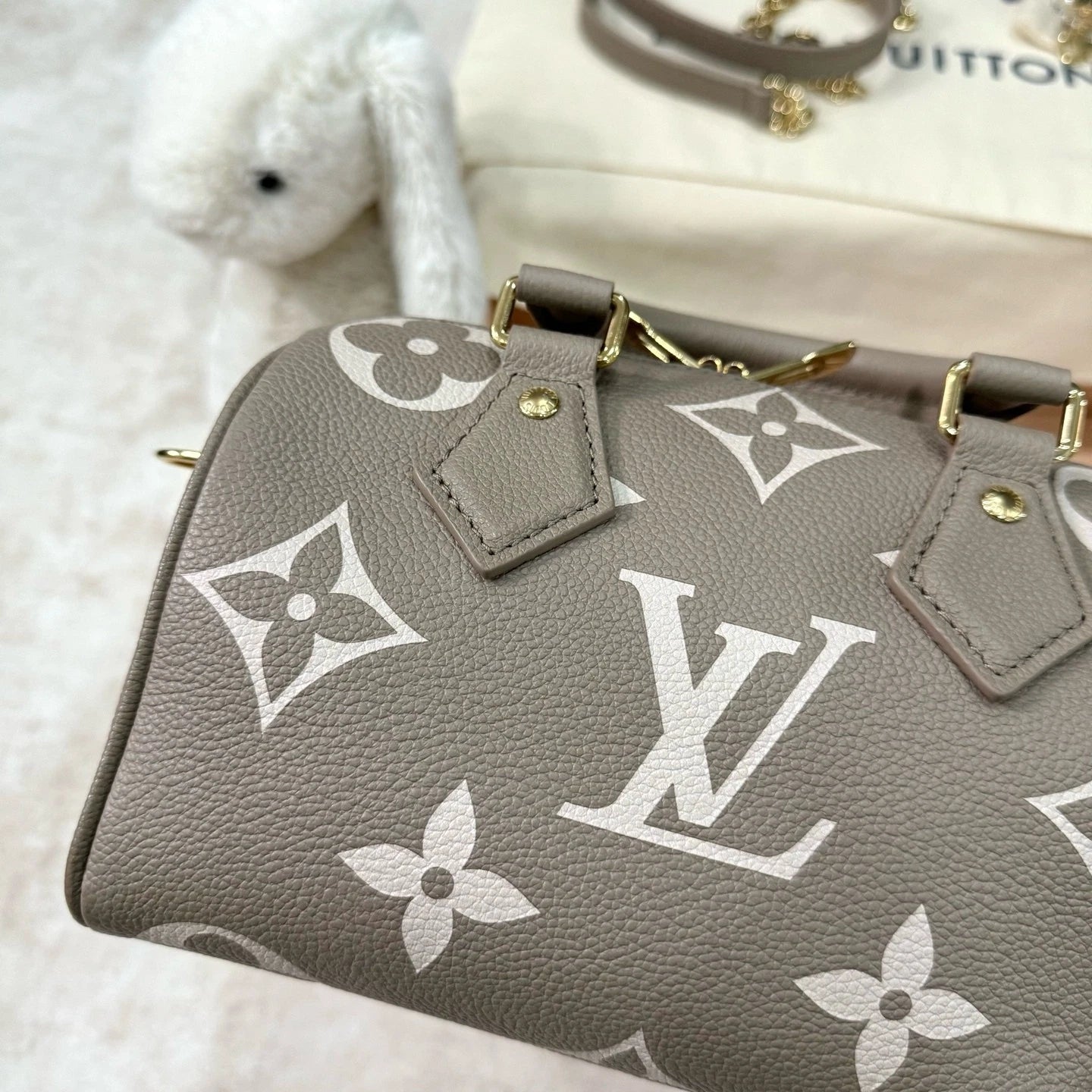 Louis Vuitton Speedy 20 Canvas Gray Handbag Top Handle Excellent