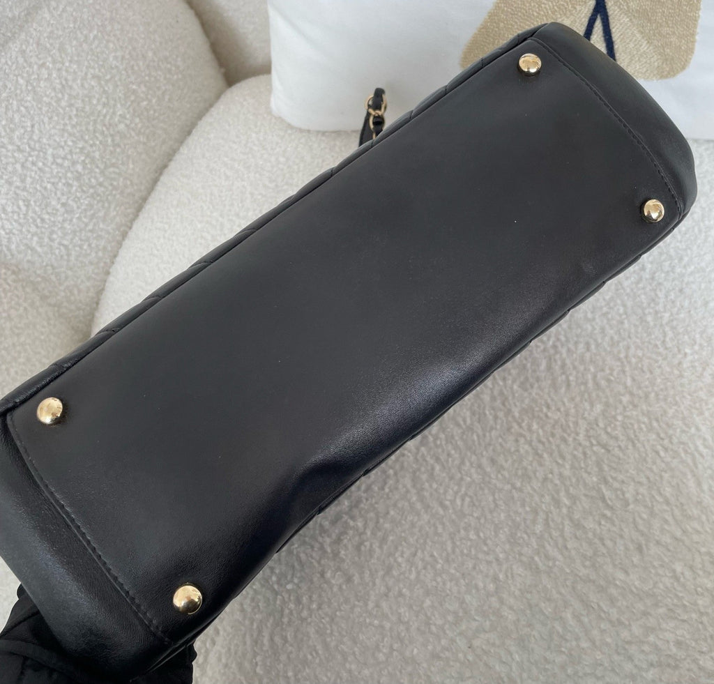 Chanel Lambskin Tote Chain Shoulder Bag Black Gold Used Women Classic Fashion