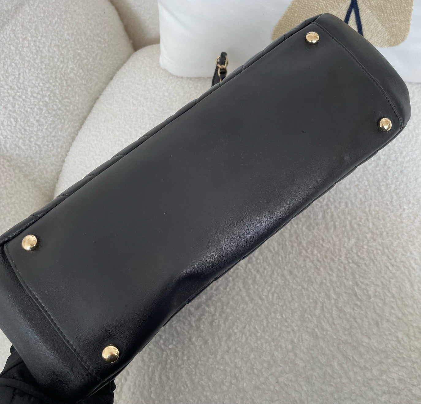 Chanel Lambskin Tote Chain Shoulder Bag Black Gold Used Women Classic Fashion