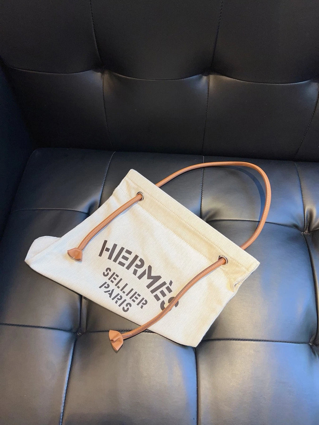 Hermes Aline Canvas Shoulder Bag White Brown Women Fashion