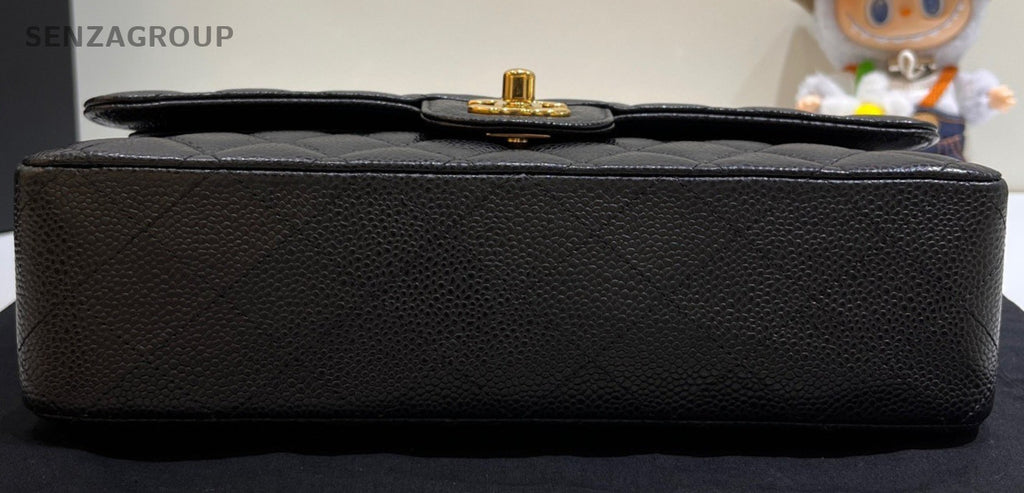 Chanel Classic Flap Calfskin MM Chain Shoulder Bag Black Gold Women Designer