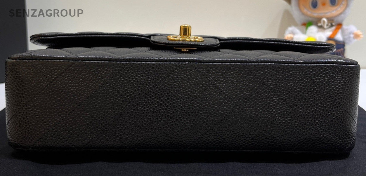 Chanel Classic Flap Calfskin MM Chain Shoulder Bag Black Gold Women Designer