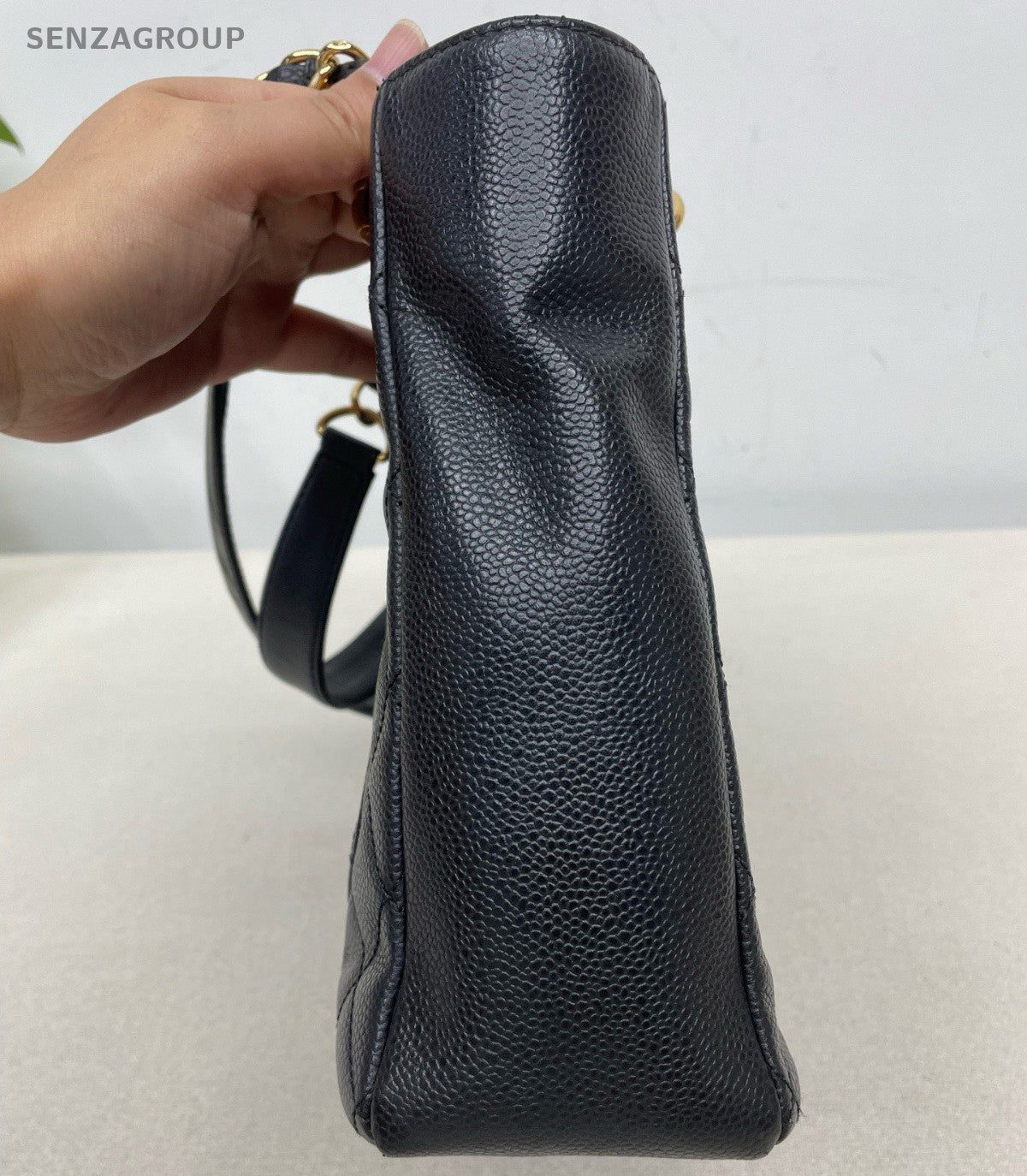 Chanel PST Chain Shoulder Bag Black Gold Diamond Women Classic