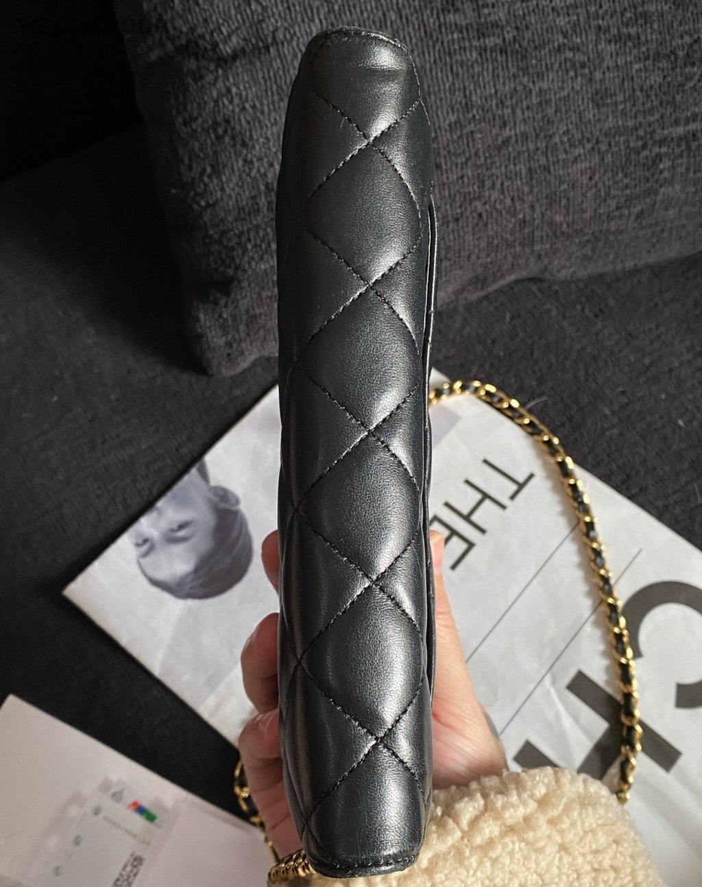 Chanel WOC Chain Shoulder Bag Crossbody Black Gold Women Classic Diamond