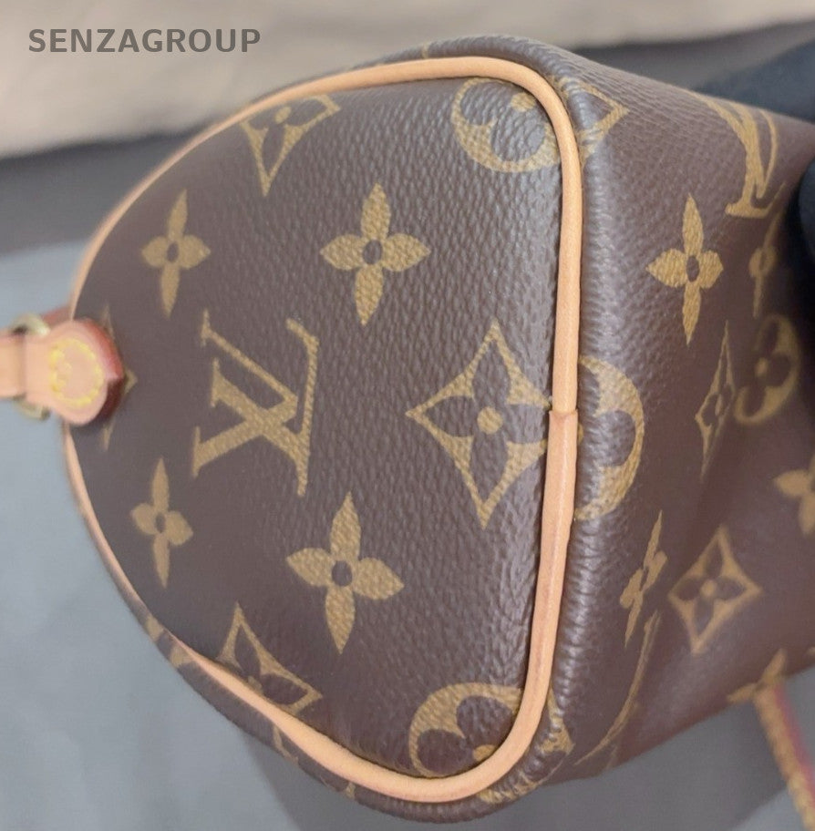Louis Vuitton Speedy Nano Monogram Top Handle Bag Crossbody Brown Gold Women