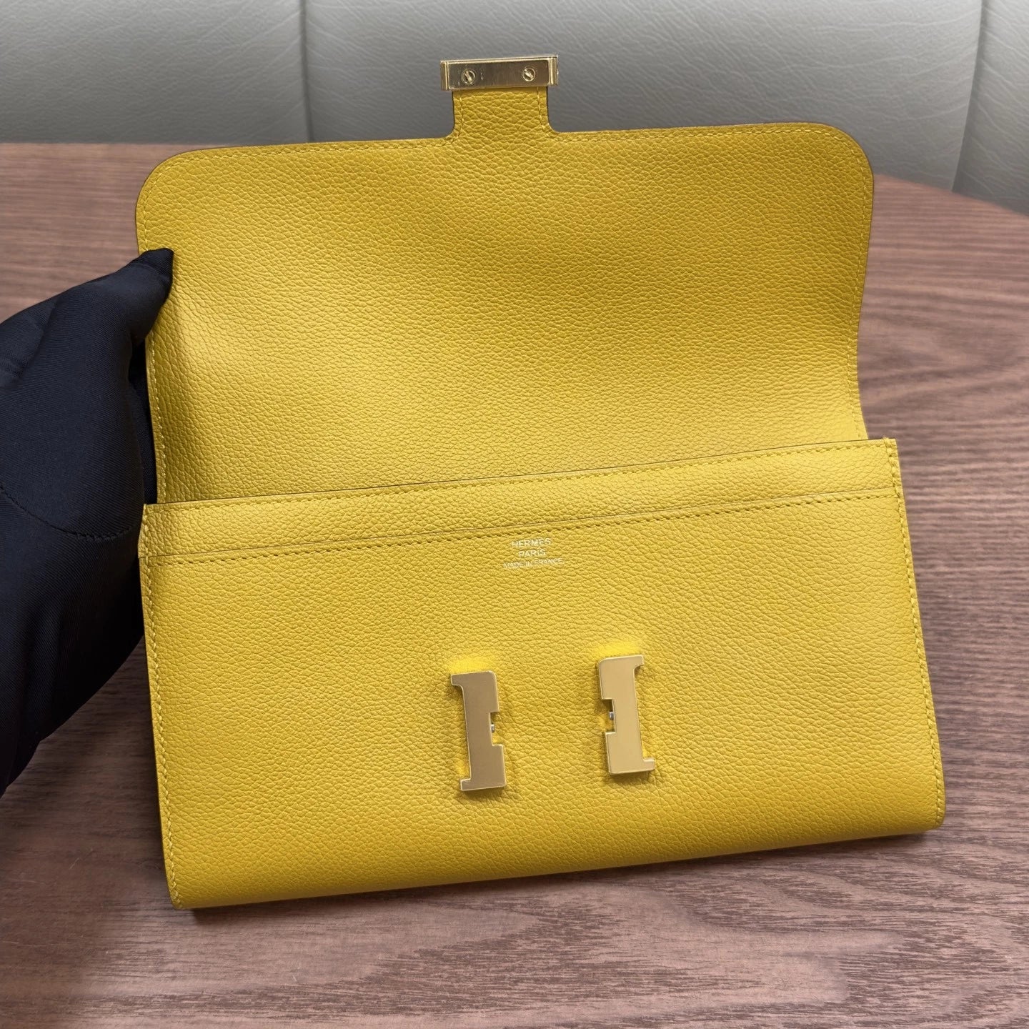 Hermes Constance Togo Leather Long Wallet Yellow Gold Hardware