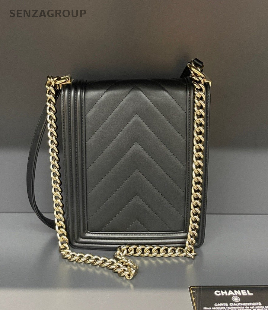 CHANEL Leboy V-shaped pattern Chain Shoulder bag Black Gold Women Classic