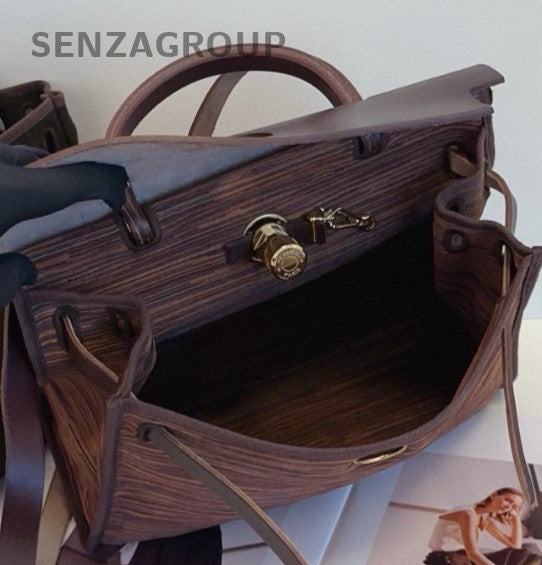 Hermes Herbag31 Vintage Lambskin Top Handle Bag Crossbody Brown Gold Women