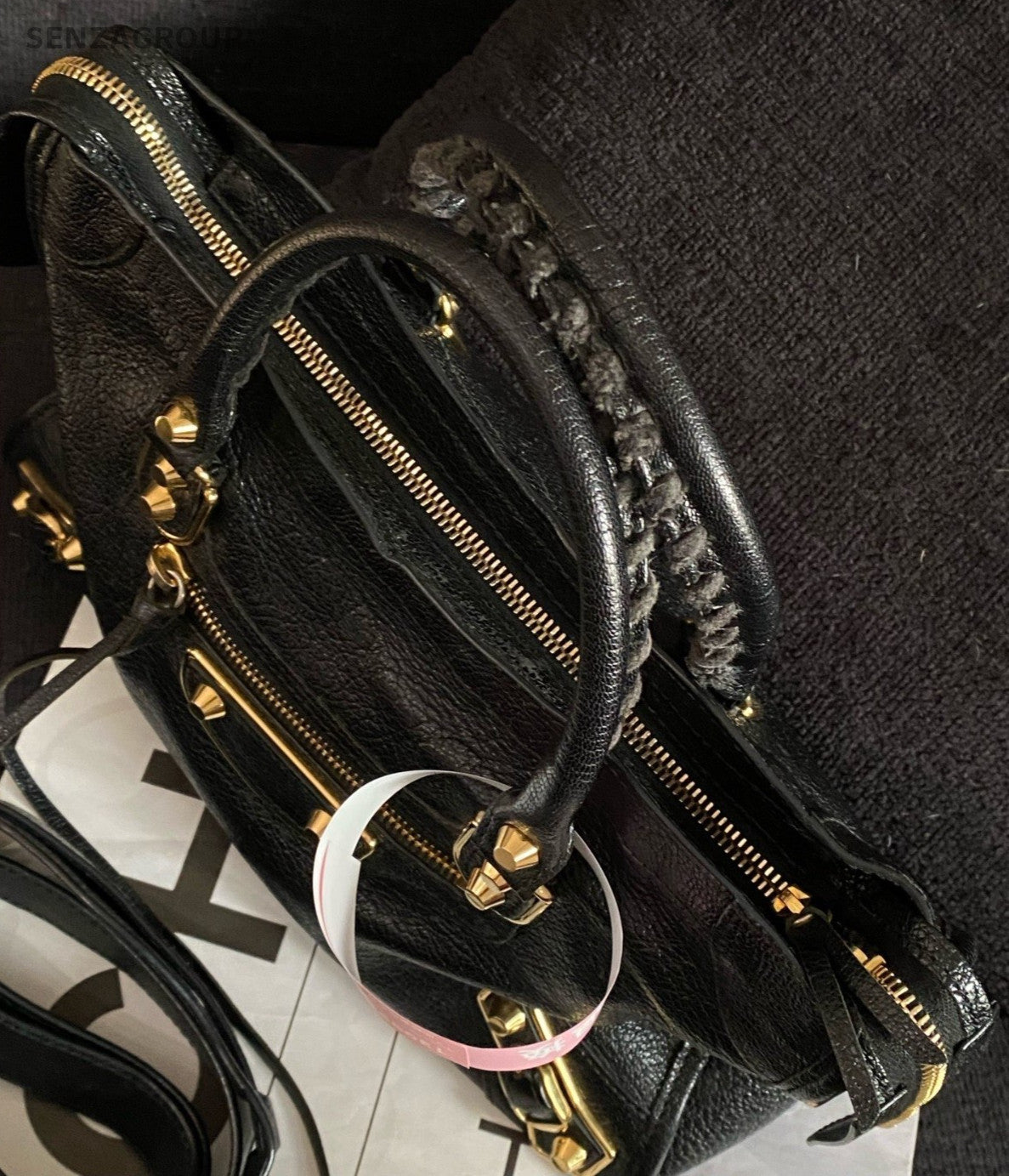 Balenciaga City 2Way Top Handle Bag Crossbody Black Gold Women Classic