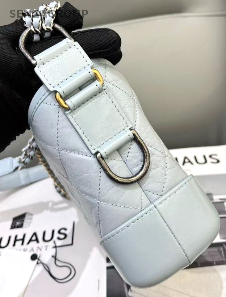Chanel Gabrielle PM Quilted Hobo Bag Shoulder Crossbody Bag Women Light Blue