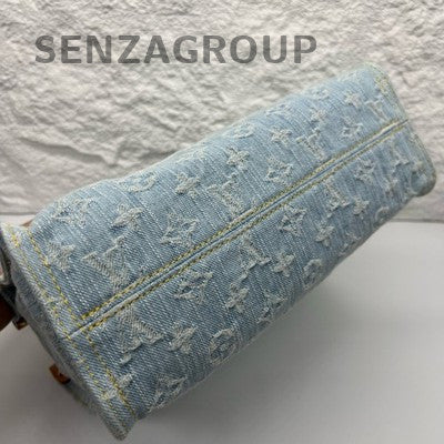 Louis Vuitton Let Go MM Denim Tote Blue Crossbody Bag Women