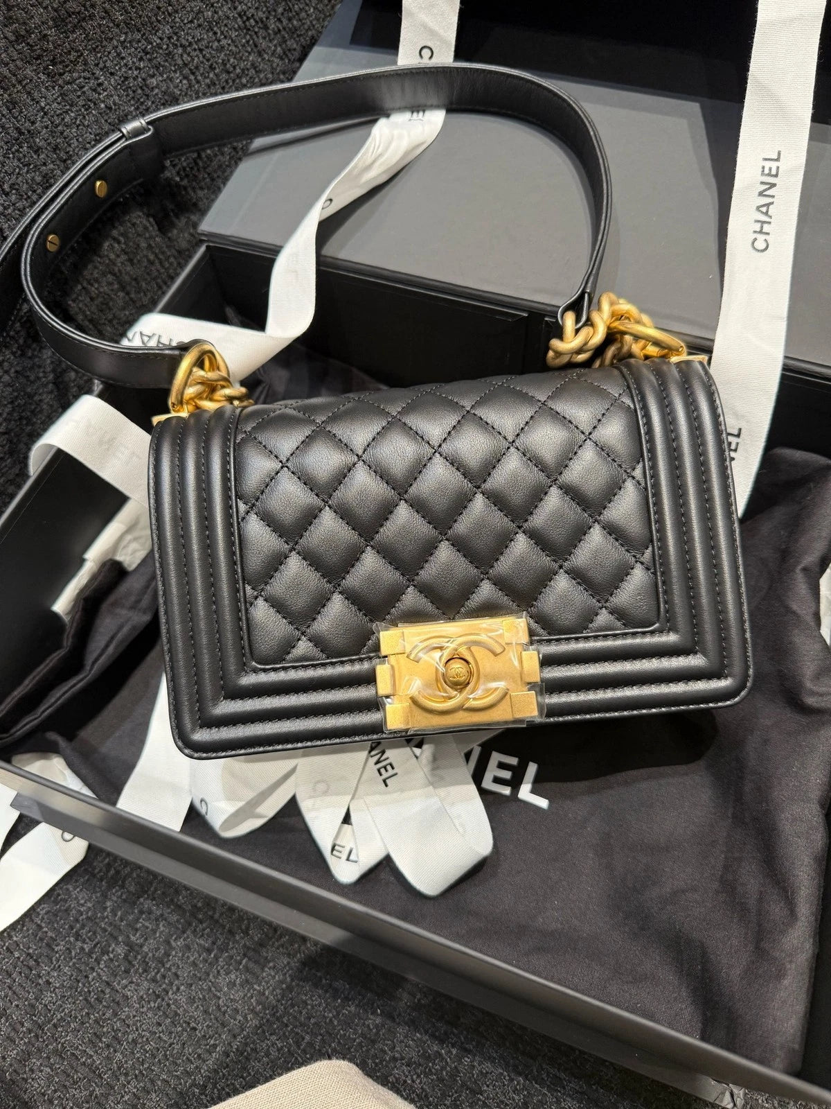 CHANEL Le Boy Black Smooth Calfskin Small Shoulder Bag For Women