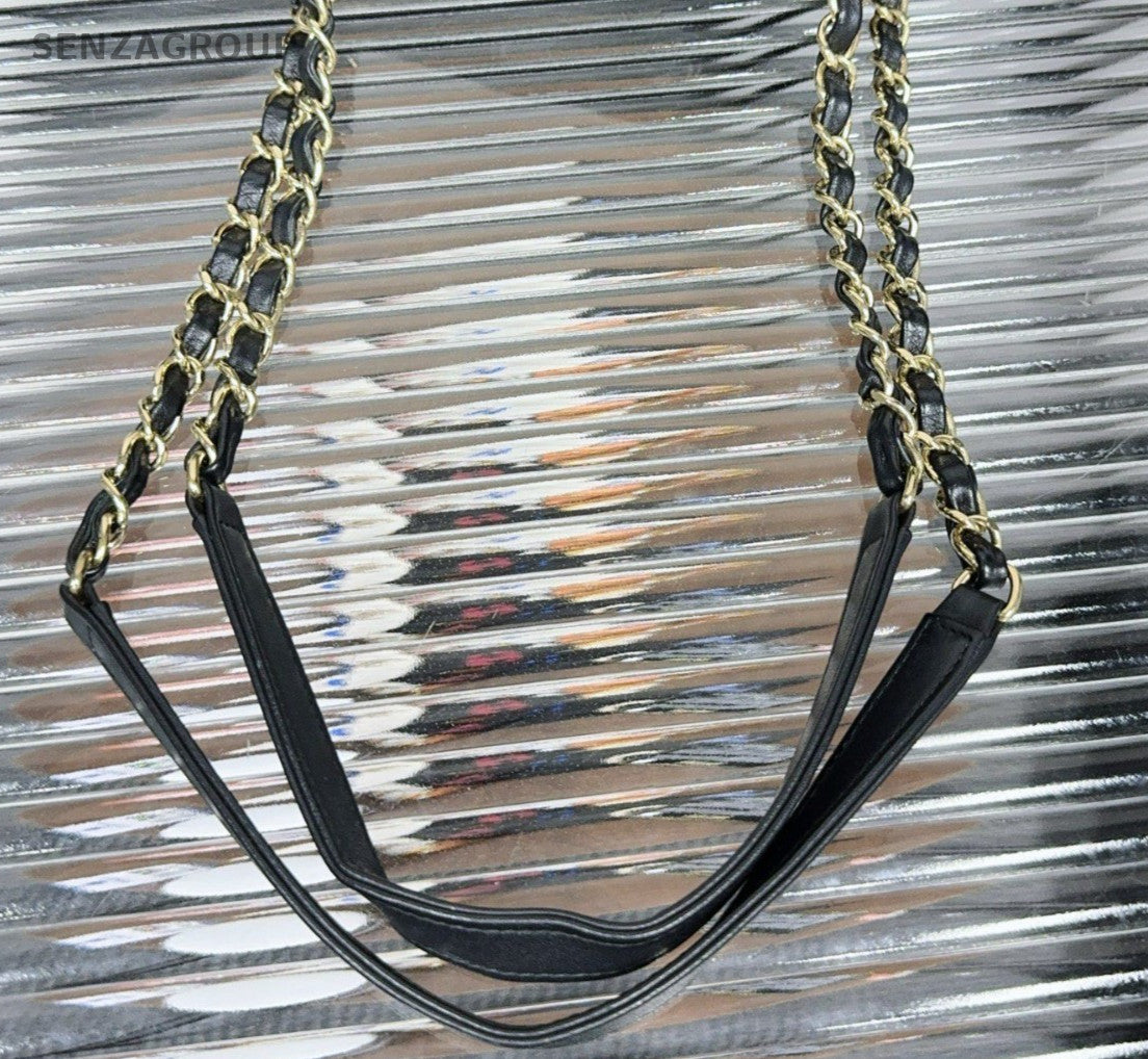 Chanel GST Calfskin Tote Chain Shoulder Bag Black Gold Women Classic Diamond