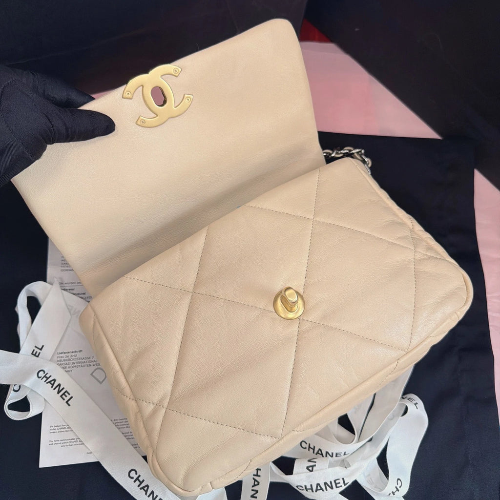 Chanel 19Bag PM Chain Shoulder Bag Crossbody Beige Gold Women Classic