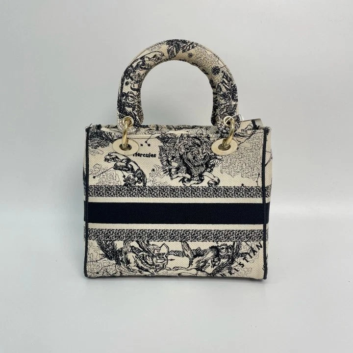 Dior Embroidered Canvas Lady Dior Top Handle Bag For Women