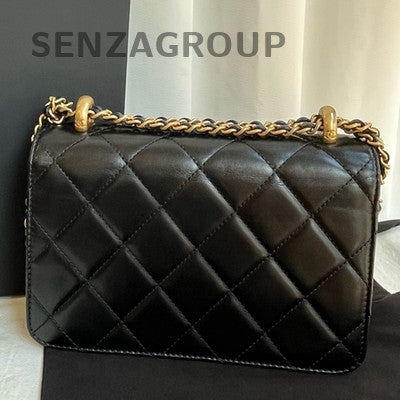 Chanel Black Gold CF Mini Flap Bag Quilted Chain Crossbody Women's Fashion