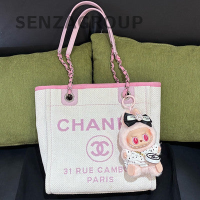 Chanel Small Pink Silver Hardware Tote Beach Bag Chain Shoulder Bag for Women