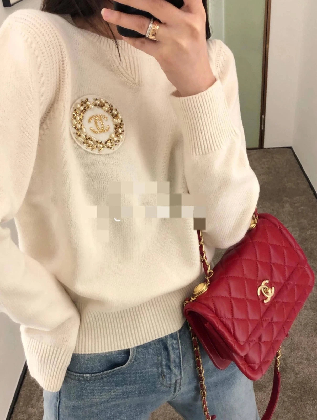 CHANEL Red Gold Button Lambskin Square Crossbody Bag For Women