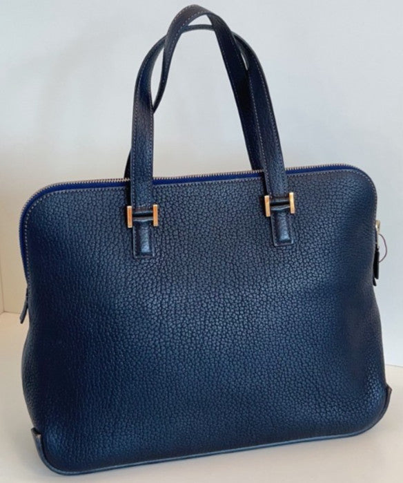 Hermes Bolide Satchel Handbag Blue Gold Unisex Adults Classic Designer