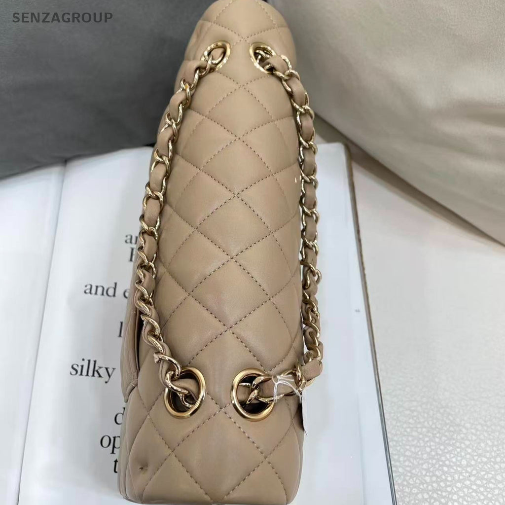 Chanel Medium Classic Flap Beige Lambskin Chain Shoulder Crossbody Bag