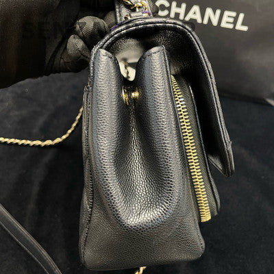 Chanel Black Calfskin Messenger Bag Small Gold Chain Shoulder Crossbody