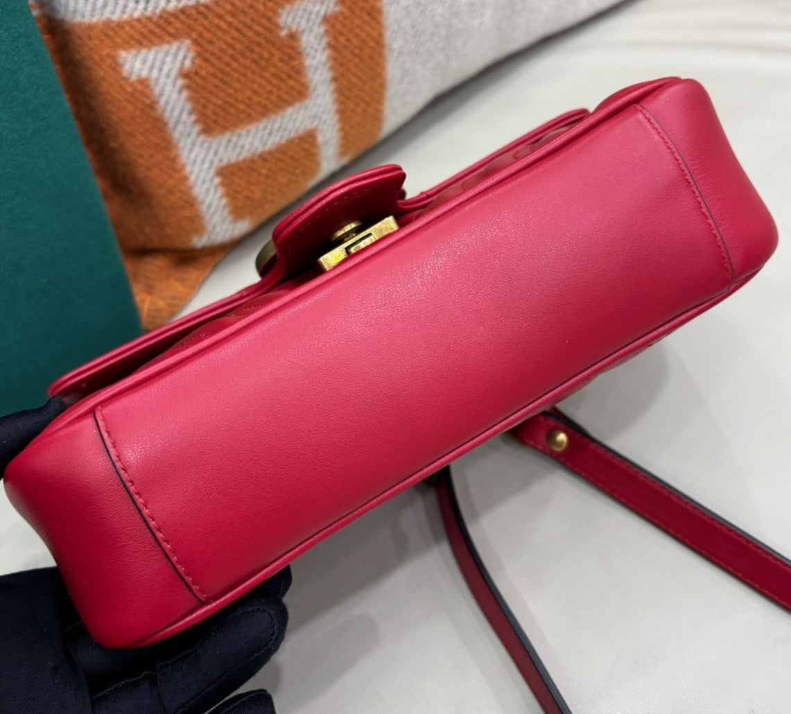 Gucci Marmont PM Chain Shoulder Bag Crossbody Red Gold Women Classic