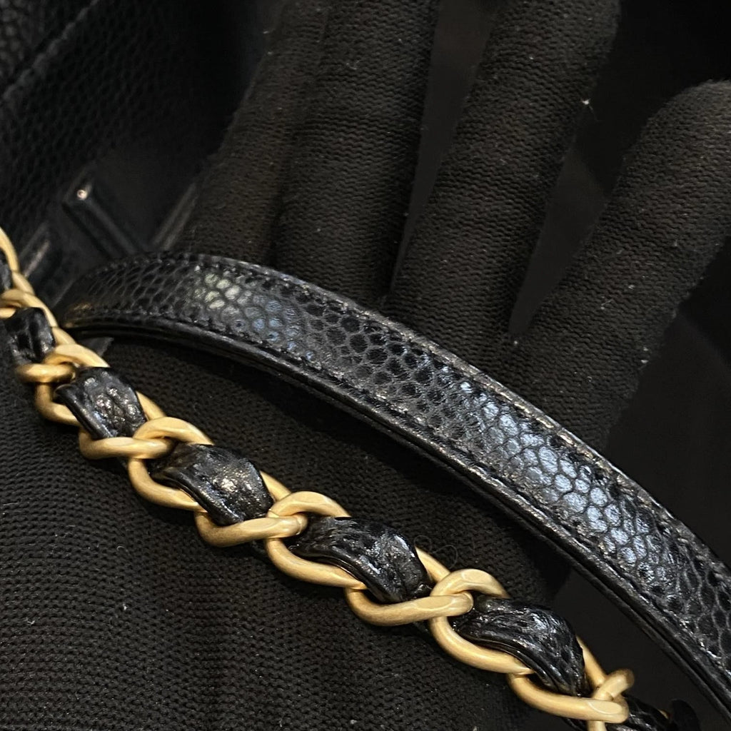 Chanel Tote GM Calfskin Top Handle Shoulder Bag Black Gold Hardware Women D