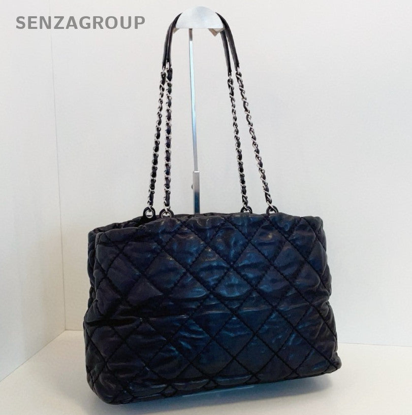 CHANEL Puffer Tote Calfskin Chain Shoulder bag Black Silver Women Classic