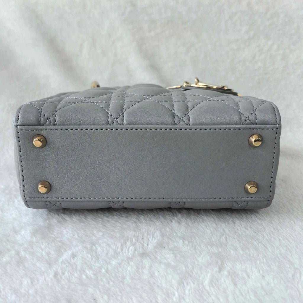 Dior Lady Dior Lambskin Gray Crossbody Top Handle Excellent