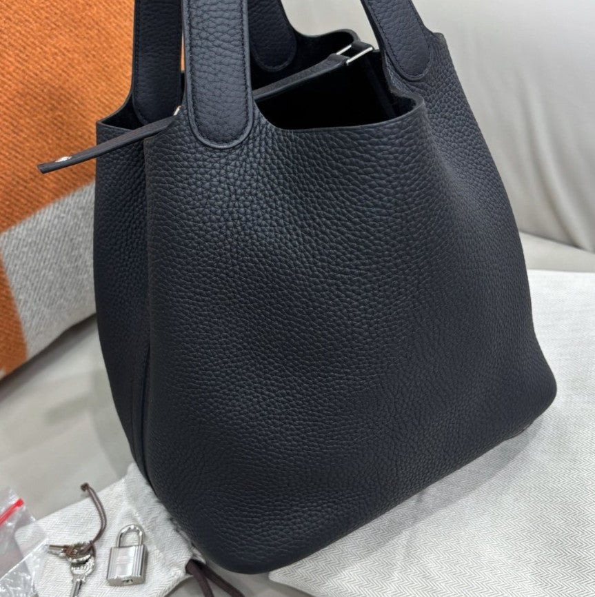 Hermes Picotin22 Top Handle Bag Black Silver Used Women Classic Fashion