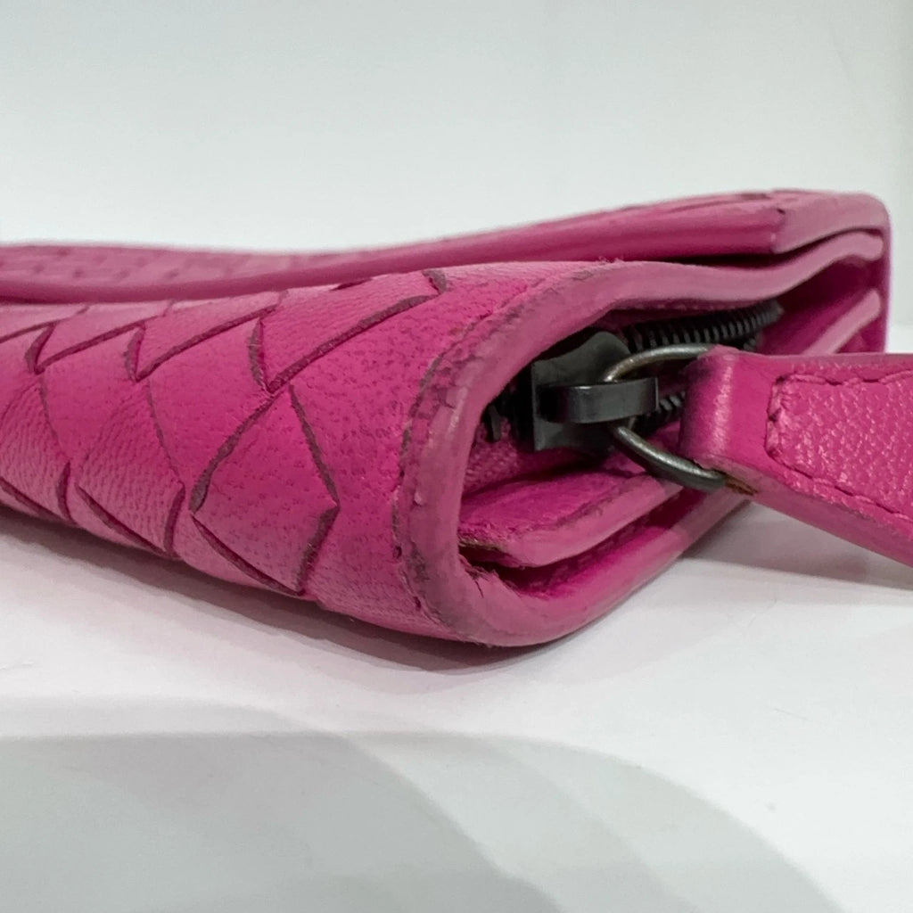 Bottega Veneta Woven Lambskin Snap Flap Long Wallet For Women Pink