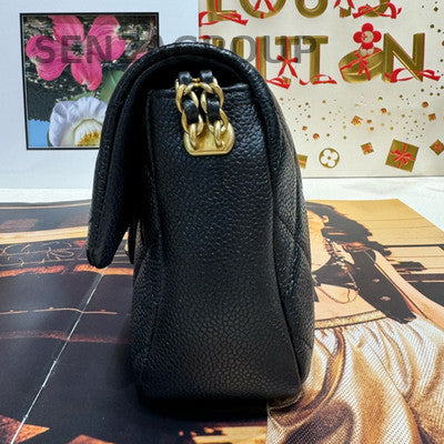 Chanel Classic Flap Black Gold Chain Shoulder Bag Quilted Fashion