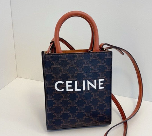 Celine Triomphe Tote Mini Top Handle Shoulder Crossbody Black Women Classic
